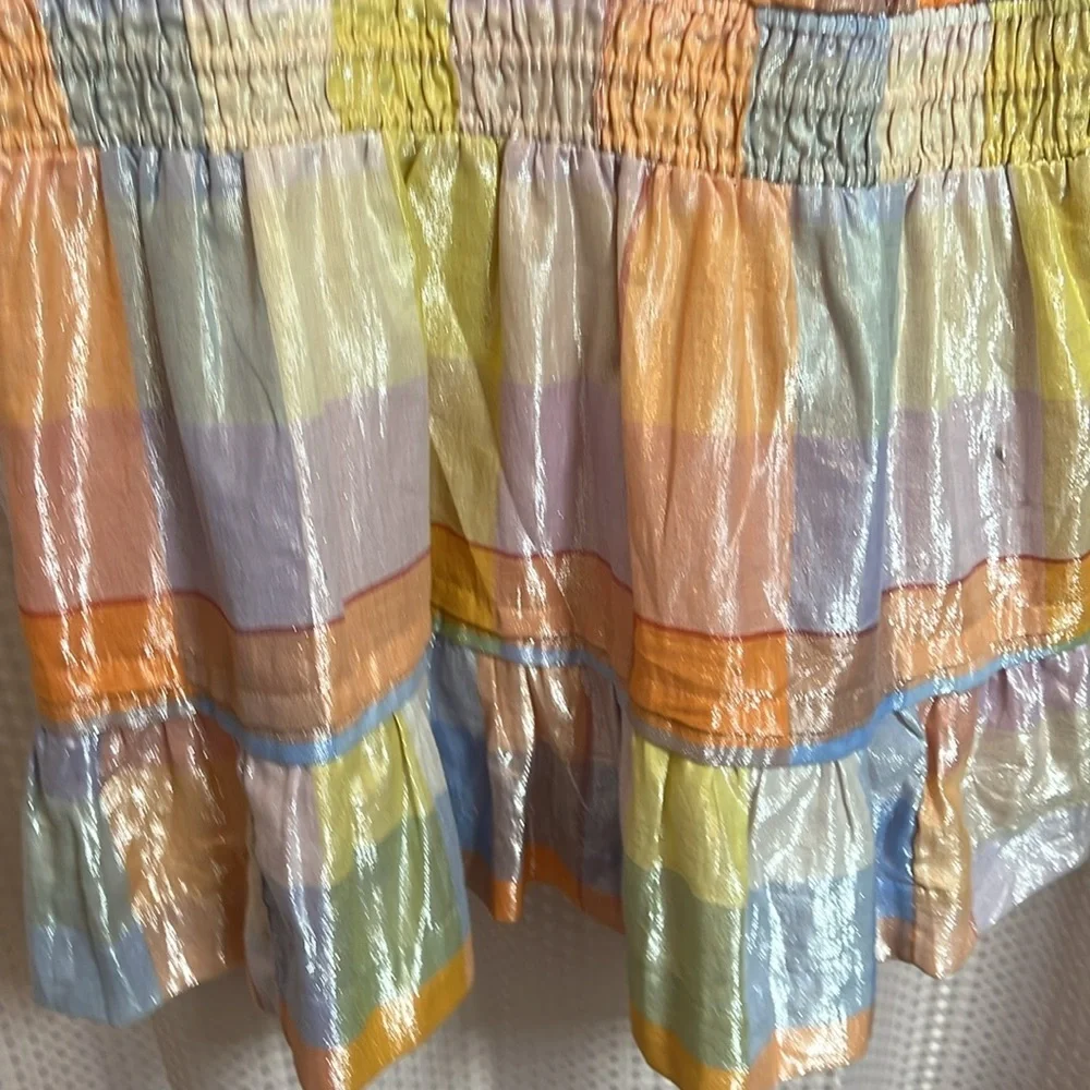 Anthropologie Pastel Stripe Mini Dress in Peach, Yellow & Blue - Picture 6 of 13
